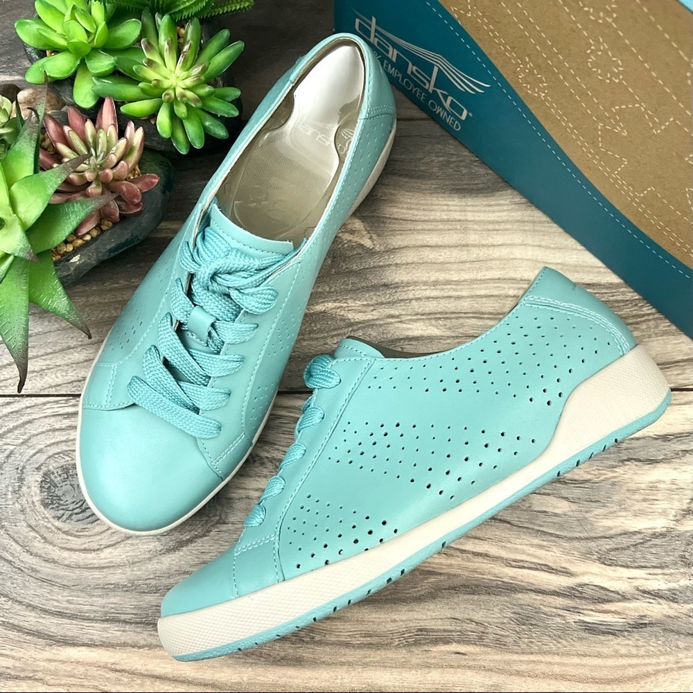 NIB Dansko Orli Nappa Leather Sneaker Aqua Blue